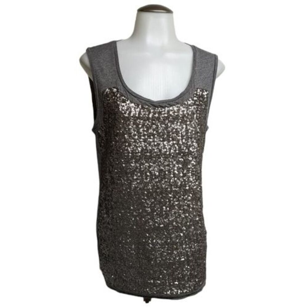 Ann Taylor Top Women Medium Scoop Neck Sleeveless Sequined Tank Shirt Gray M